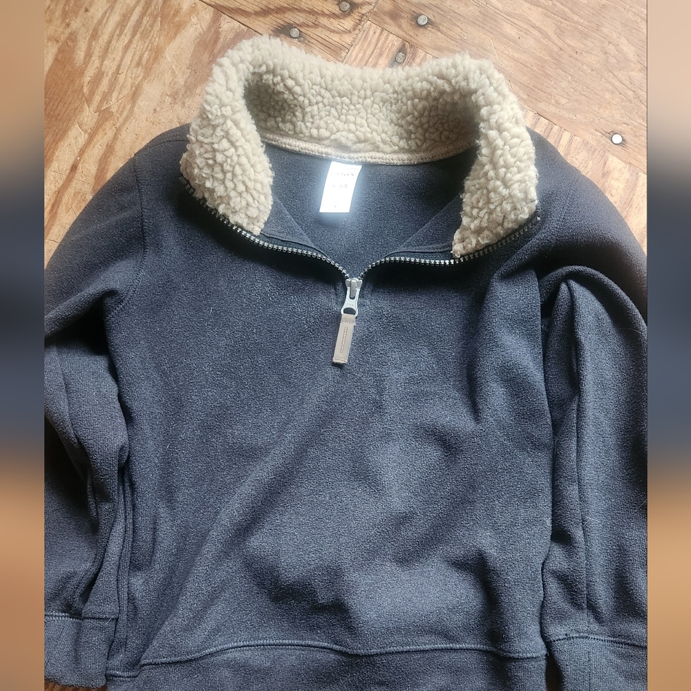 Quarter-Zip Sherpa Collar Pullover - Charcoal Steel Blue with Cream Sherpa